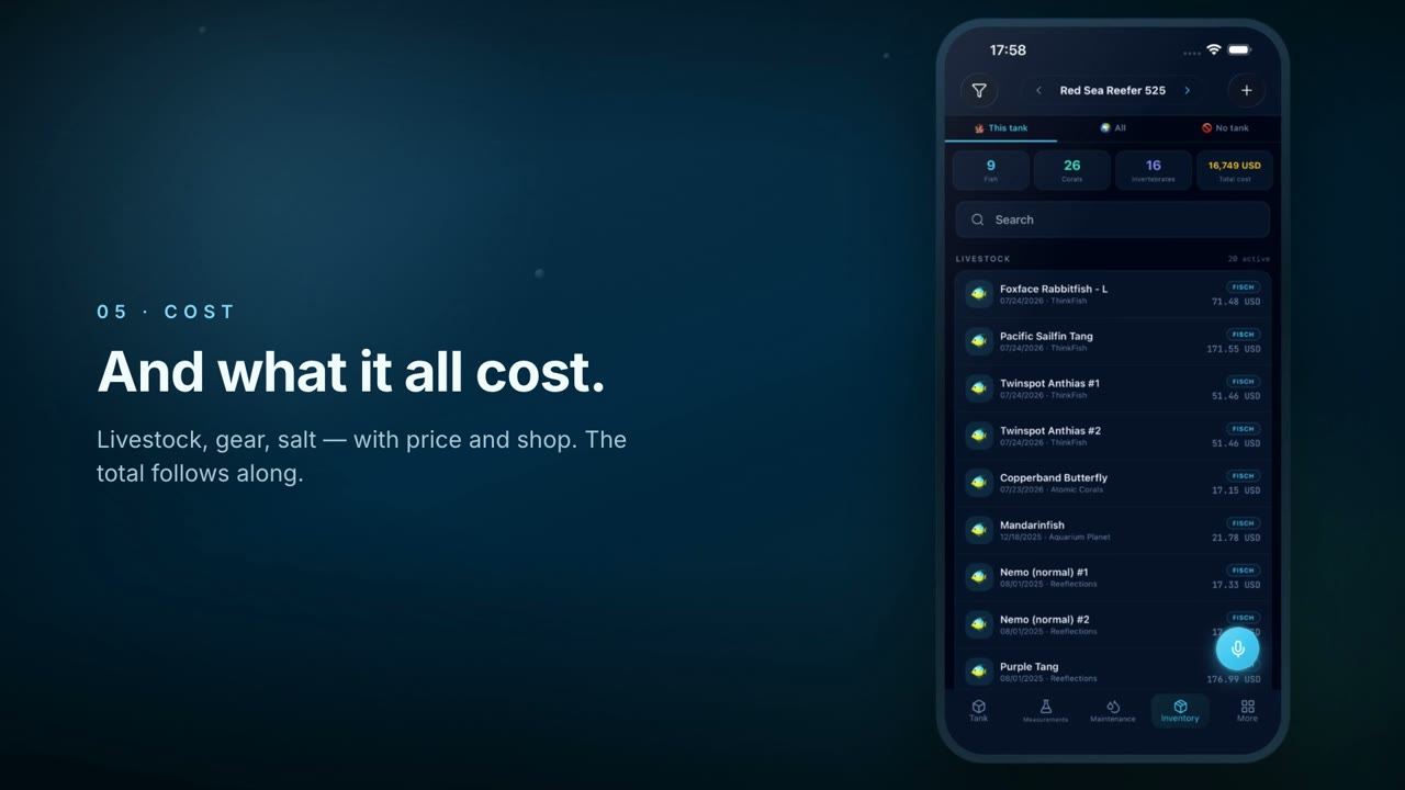 Reef Lab promo video — app icon with the line: built for reef tanks, not a freshwater app with a saltwater mode bolted on